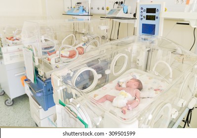 Newborn innocent babys are sleeping in incubators in the Obstetrics and Gynecology Hospital "Maichin dom" in Sofia, Bulgaria, March 18, 2015