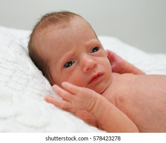 Newborn Premature Baby With Eyes Open