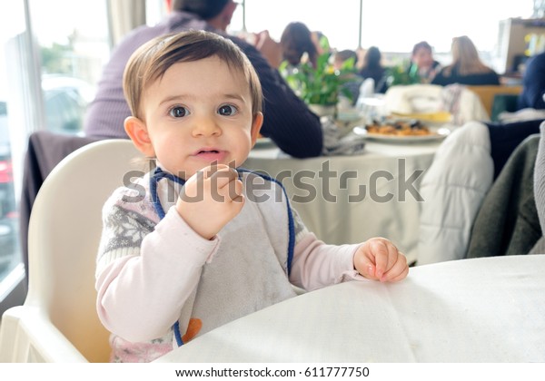 Newborn Restaurant Baby Bib High Chair Stock Photo Edit Now