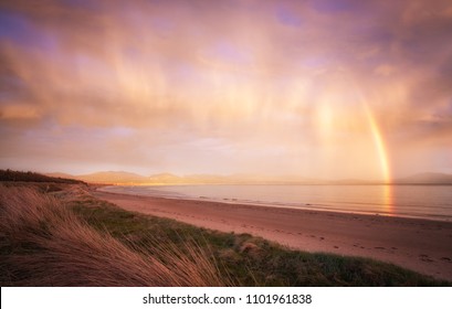 Newborough Beach At Sunset Anglesey North Wales Uk.