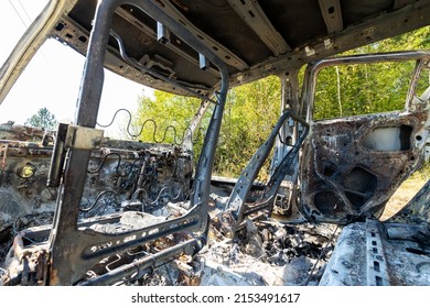 Newburn UK: 29th April 2022: A Stolen Car Which Has Been Burnt Out And Dumped In A Field. Small Car Fire Interior