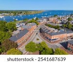 Newburyport historic downtown aerial view on State Street at Water Street, Newburyport, Massachusetts MA, USA.