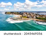 Newcaste in NSW of Australia - Pacific coast waterfront at Hunter river mouth. Aerial scenic landscape.