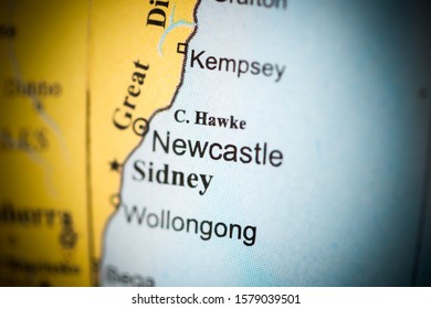 Newcastle. Australia On A Geography Map