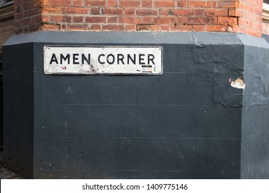 Newcastle / England - Mar 18, 2019 : Amen Corner street sign on a wall