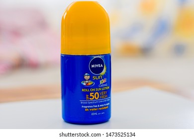 Newcastle, New South Wales, Australia- 03 August 2019: Nivea Roll On Sun Lotion SPF 50 Very High Kids Sunscreen.