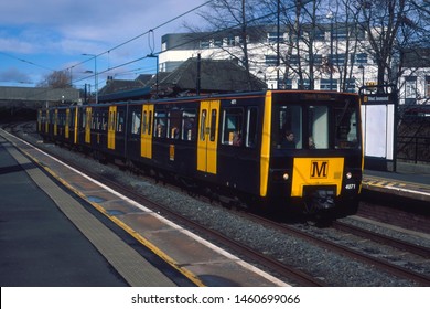 Newcastle, UK- March 2019: Tyne And Wear Metro Train At West Jesmond Station.