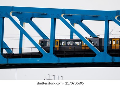 Newcastle Upon Tyne England: 18th May 2022: A Metro Train Crosses The Queen Elizabeth II Bridge In Newcastle Upon Tyne