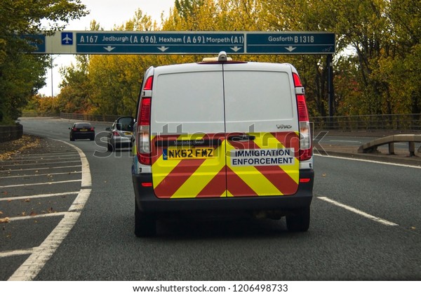 Newcastle upon Tyne, England / UK - October 9th 2018:\
Immigration Enforcement\
car