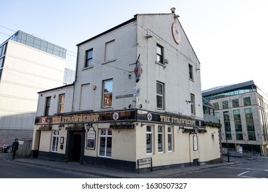 Newcastle Upon Tyne UK - 8th Jan 2020: The Strawberry Pub Exterior Next To Newcastle United Football Stadium