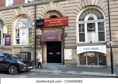 Newcastle Upon Tyne UK - 8th Jan 2020: Clayton Street Beatdown Records Shop And Latif Indian Restaurant Exterior Entrance