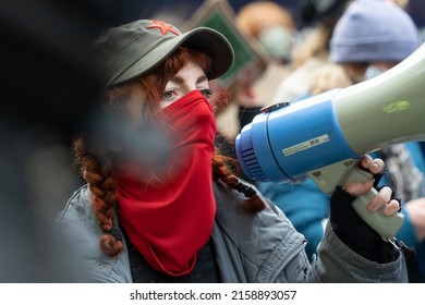 NEWCASTLE UPON TYNE, UNITED KINGDOM - Feb 12, 2022: A Closeup Shot Of People Protesting For Civil Liberties In Newcastle Upon Tyne, UK