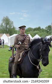 Newcastle-under-Lyme ,Staffordshire-united kingdom May, 15, 2016  British Army WW1 cavalry soldiers seen with their swords raised, ready to fight with typical ww1 uniform