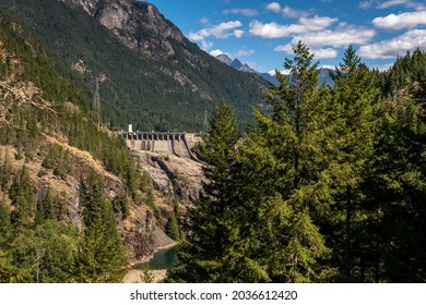 Newhalem, WA USA - 09-02-2021: The Ross Lake Damn Part Of The Gorge Hydro Electric Project To Provide Electricity To Seattle