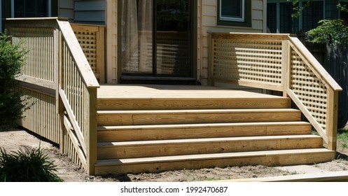 Newly Built Wooden Deck With Lattice Siding.