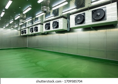 Newly cold storage room with refrigerator machine in the production line at the factory
