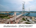 Newly constructing Gordie Howe International Bridge across USA AND Canada border at Detroit downtown.