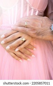 Newly Engaged Couple Holding Hands Close Up