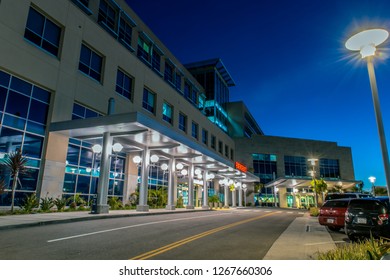 Newly Opened Community Memorial Hospital Emergency Entrance With Well Lit Driveway In Ventura, California, USA On December 26, 2018.