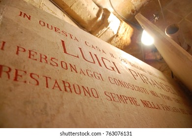 A newly prepared memorial sign for the writer Luigi Pirandello's house in Agrigento, Sicily - Shutterstock ID 763076131