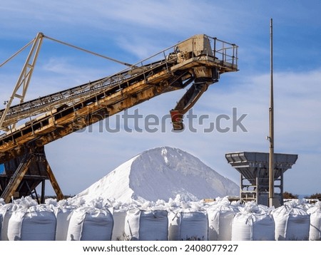 The newly produced salt from the salt pans in Aigues Mortes, France, Filling bags with salt and preparing for transport
