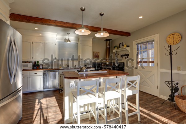 Newly Renovated Kitchen Boasts Wood Beams Stock Photo Edit Now