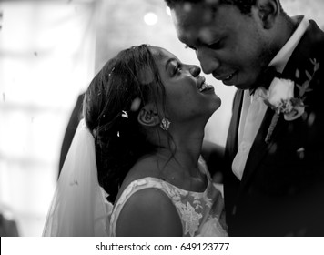 Newlywed African Descent Couple Dancing Wedding Celebration