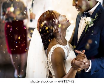 Newlywed African Descent Couple Dancing Wedding Celebration