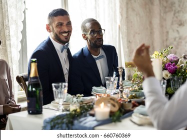 Newlywed Gay Couple At Wedding Reception