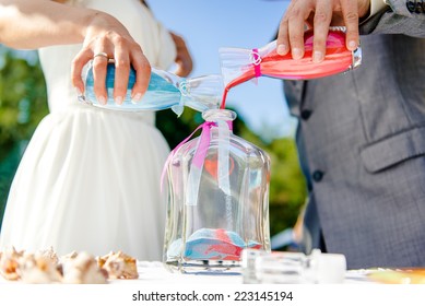 Newlyweds during sand ceremony 