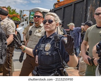 Newnan, Georgia USA April 21, 2018 Police Breaking Up A Fight. 