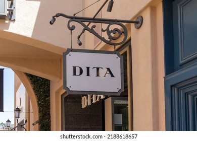 Newport Beach, CA, USA - July 10, 2022: DITA Store Hanging Sign At A Shopping Mall In Newport Beach, CA, USA. DITA Is An American Eyewear Brand. 