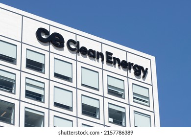 Newport Beach, CA, USA - May 6, 2022: The Clean Energy Logo Is Seen At The Clean Energy Fuels Headquarters In Newport Beach, California. Clean Energy Fuels Is A Renewable Natural Gas (RNG) Company.