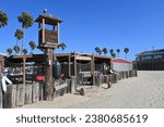 NEWPORT BEACH, CALIFORNIA - 26 OCT 2023: The Dory Fishing Fleet and Market is a beachside fishing cooperative at the pier.