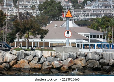 Newport Beach, California, January 29, 2022: Boating And Vessel Traffic Signs At Dana Point Harbor, California