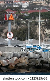 Newport Beach, California, January 29, 2022: Boating And Vessel Traffic Signs At Dana Point Harbor, California