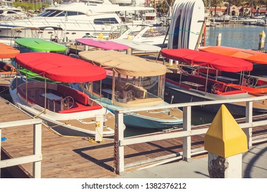 Newport Beach, California/United States - 02/18/2019: Several Boat Rentals In The Harbor 