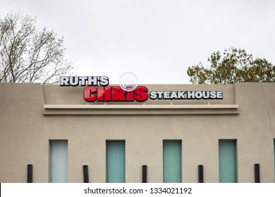 Newport Beach, California/United States - 03/06/19: A Store Front Sign For The Upscale Steakhouse Known As Ruth's Chris Steak House