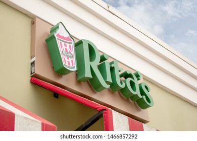 Newport Beach, California/United States - 06/08/19: A Store Front Sign For The Ice Custard Restaurant Chain Known As Rita's Italian Ice