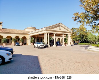 Newport Beach, California/United States - 11/03/2019: A View Of The Front Plaza And Valet Area For The Resort At Pelican Hill Hotel