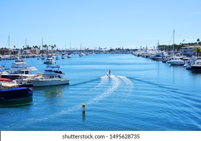 Newport Beach, USA 10-04-2018 Boats And Yacht Harbour With Blue Sky