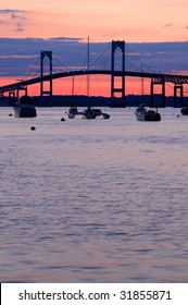 Newport Claiborn Pell Bridge at Sunset Vertical With Copy Space