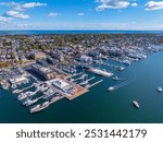 Newport Harbor aerial view in Narragansett Bay, city of Newport, Rhode Island RI, USA. 