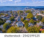 Newport Harbor aerial view in Narragansett Bay, city of Newport, Rhode Island RI, USA. 