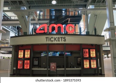 Newport, KY, 11-06-2020: Closed Down AMC Ticket Booth During Pandemic