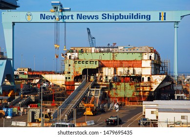 Newport News, VA, USA August 2  A Ship Is In Dry Dock For Needed Repairs In At A Shipyard In Newport News, Virginia