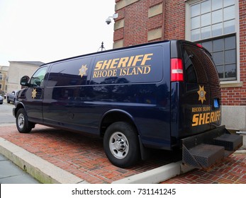 NEWPORT, RHODE ISLAND—SEPTEMBER 2017:  A Rhode Island Sheriff’s Car Parked In A Street In Newport.