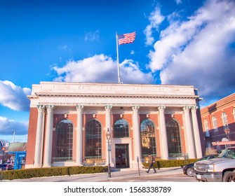 Newport, Rhode Island.  November 27, 2017. The Historic Savings Bank Of Newport  In Newport Rhode Island In Late Autumn.