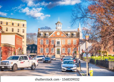 Newport, Rhode Island.  November 27, 2017. The Historic Old Colony State House In Newport Rhode Island In Late Autumn. 