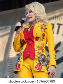 Newport, Rhode Island, USA - July 27,2019: Dolly Parton performs at The Newport Folk Festival in Rhode Island.